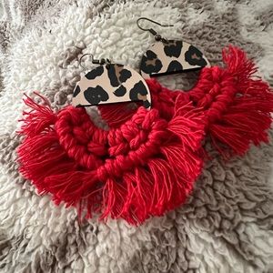 LEOPARD (RED) macrame earrings